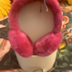 Pink/purple UGG shearling fuzzy wired ear phones